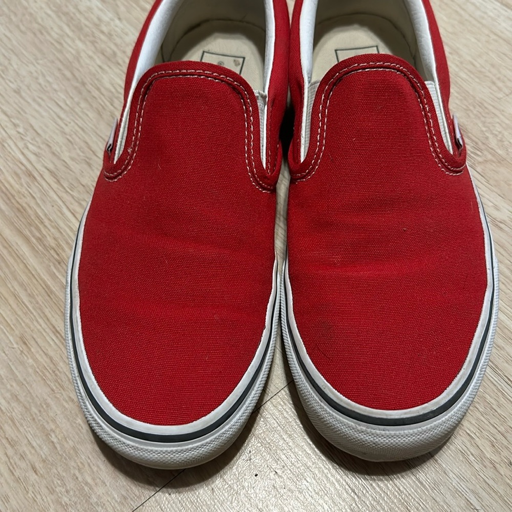 Red low top vans slip on size 9, women's men's size 7
